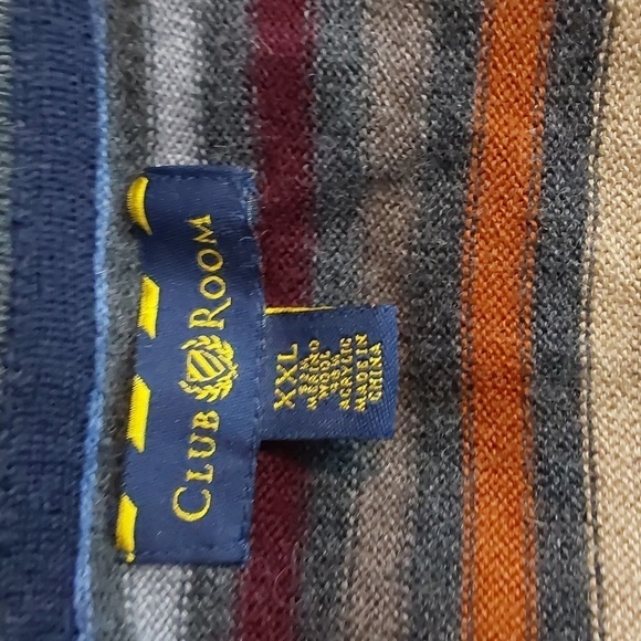 Club Room Mens Merino Wool Multi-Color Striped Gray V neck Sweater Preppy Sz.xxl - Picture 9 of 10